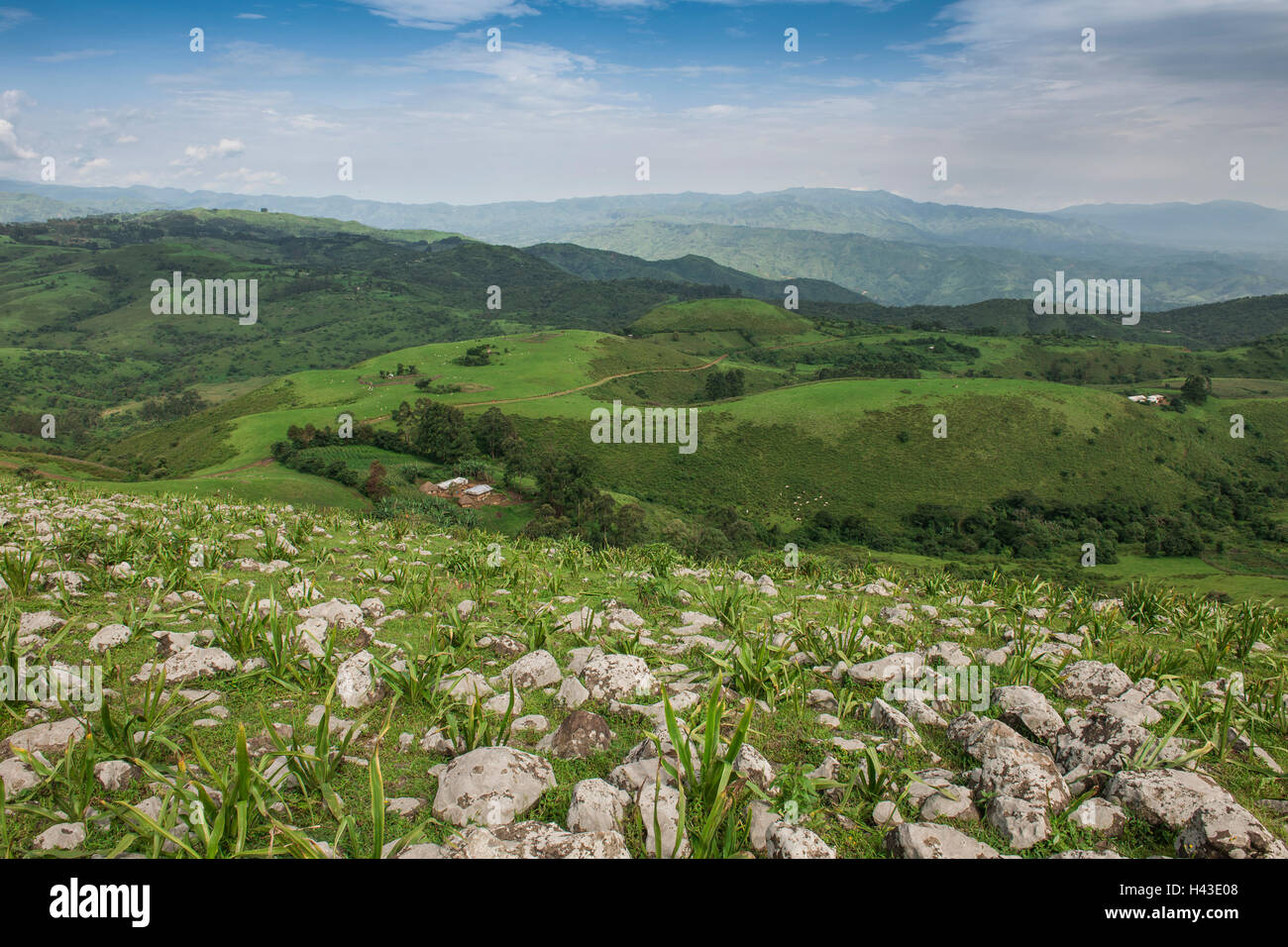 Landscape with clouds and sky, Fundong, North-West Region, Cameroon Stock Photo
