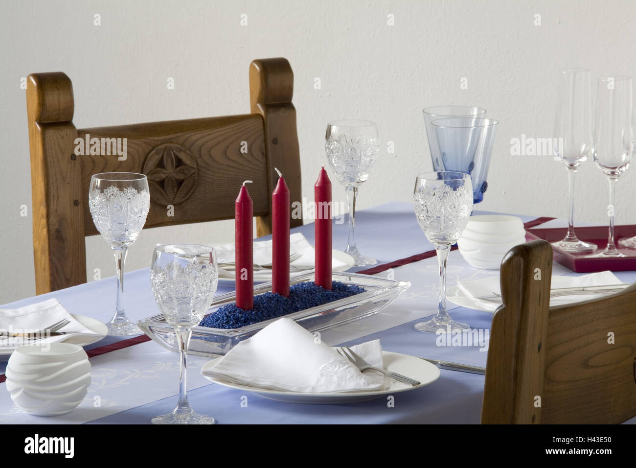 Table, covered, festively, candles, Stock Photo
