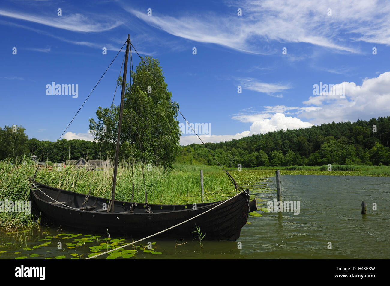 Germany, Mecklenburg-West Pomerania, Groß Raden, open-air museum, wooden boat, no property release, Stock Photo