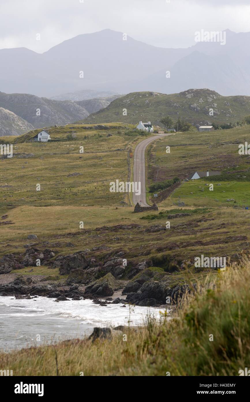 Scenic view of the landscape on the A832,  First Coast, Achnasheen, Scotland Stock Photo