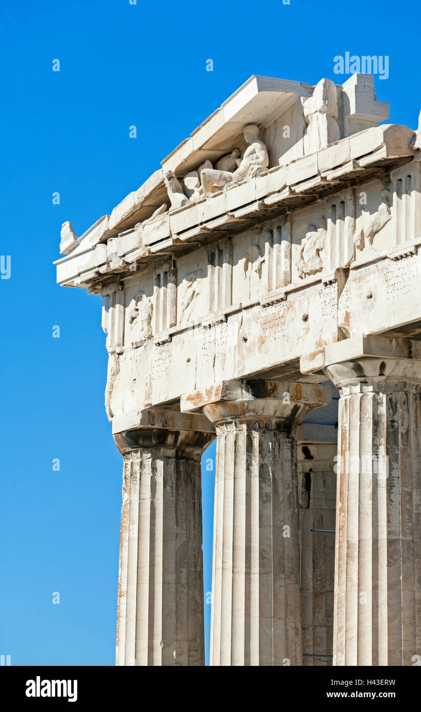 Parthenon temple, detail, Acropolis, Athens, Greece Stock Photo