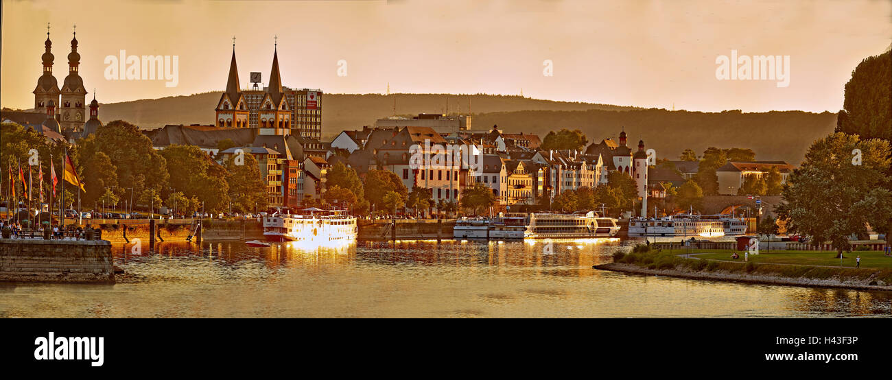 Koblenz historic center on the Mosel River, evening light, Koblenz, Rhineland-Palatinate, Germany Stock Photo