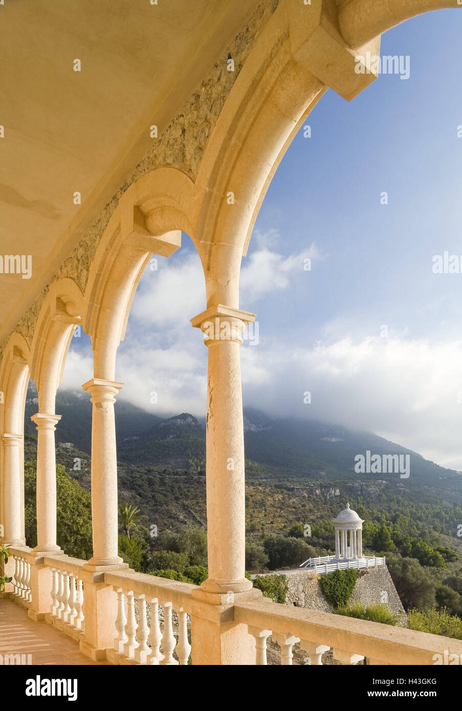Spain, Majorca, Son Marroig, coast, estate, outlook balcony, gaze, pavilion, Stock Photo