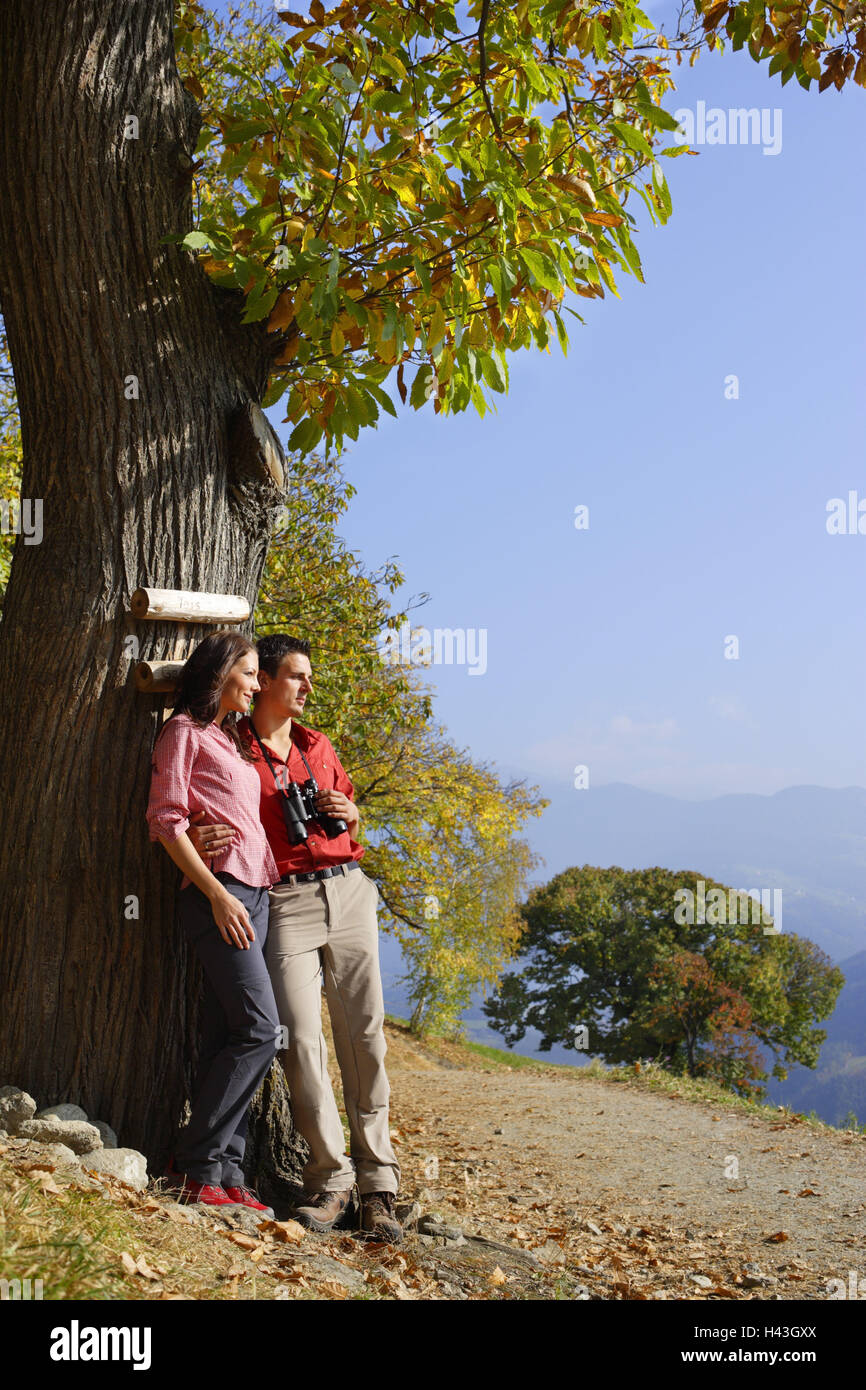 Couple, hike, chestnut way, Villanders, Eisacktal, South Tyrol, Italy, Stock Photo