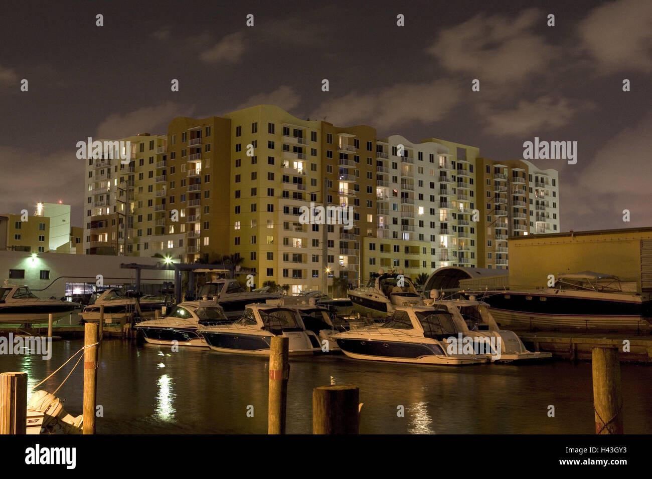 View of The USA, Florida, Miami, harbour, evening, North America, town view ...