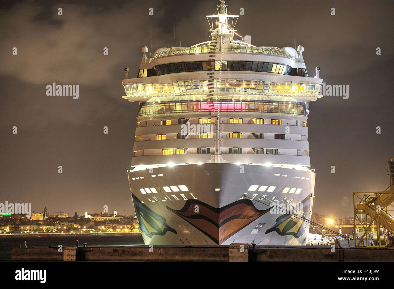 Spain, Balearic Islands, island Majorca, Palma, harbour, cruise ship, Aida, evening, no property release, Stock Photo