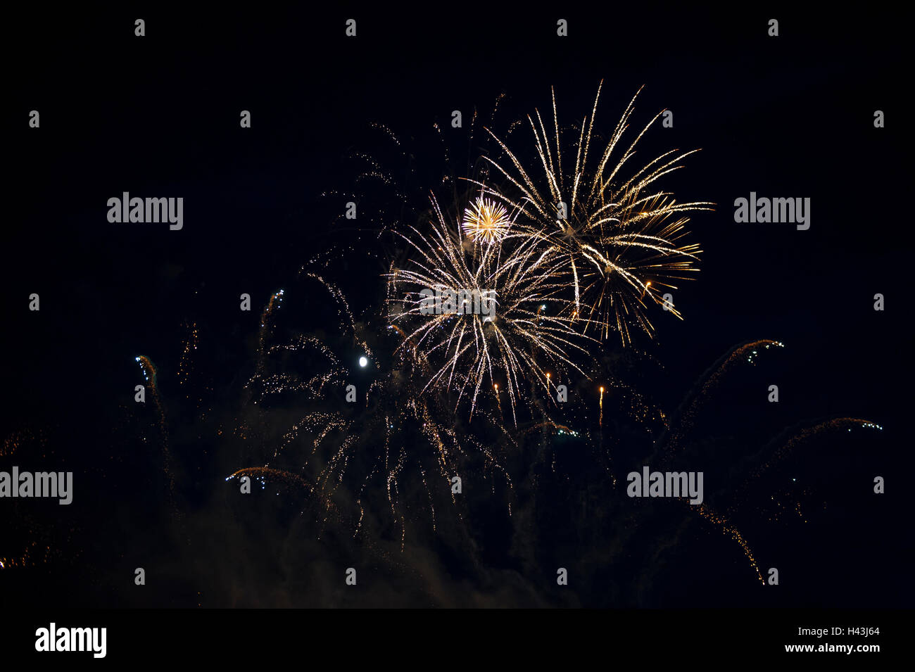 Fireworks in night sky Stock Photo