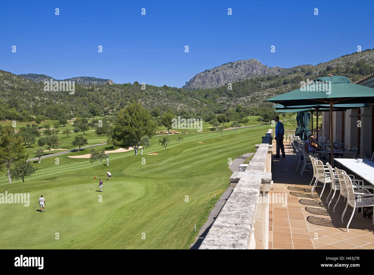 Spain, the Balearic Islands, island Majorca, Bunyola, Son Termens, golf  course, Green, golfer, club house, terrace, detail, no model release Stock  Photo - Alamy