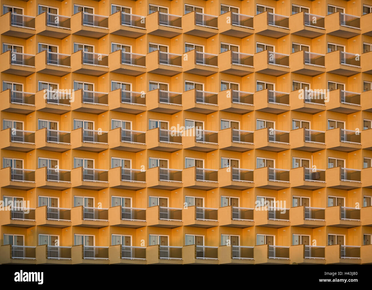 Hotel, facade, balconies, detail, orange, Stock Photo