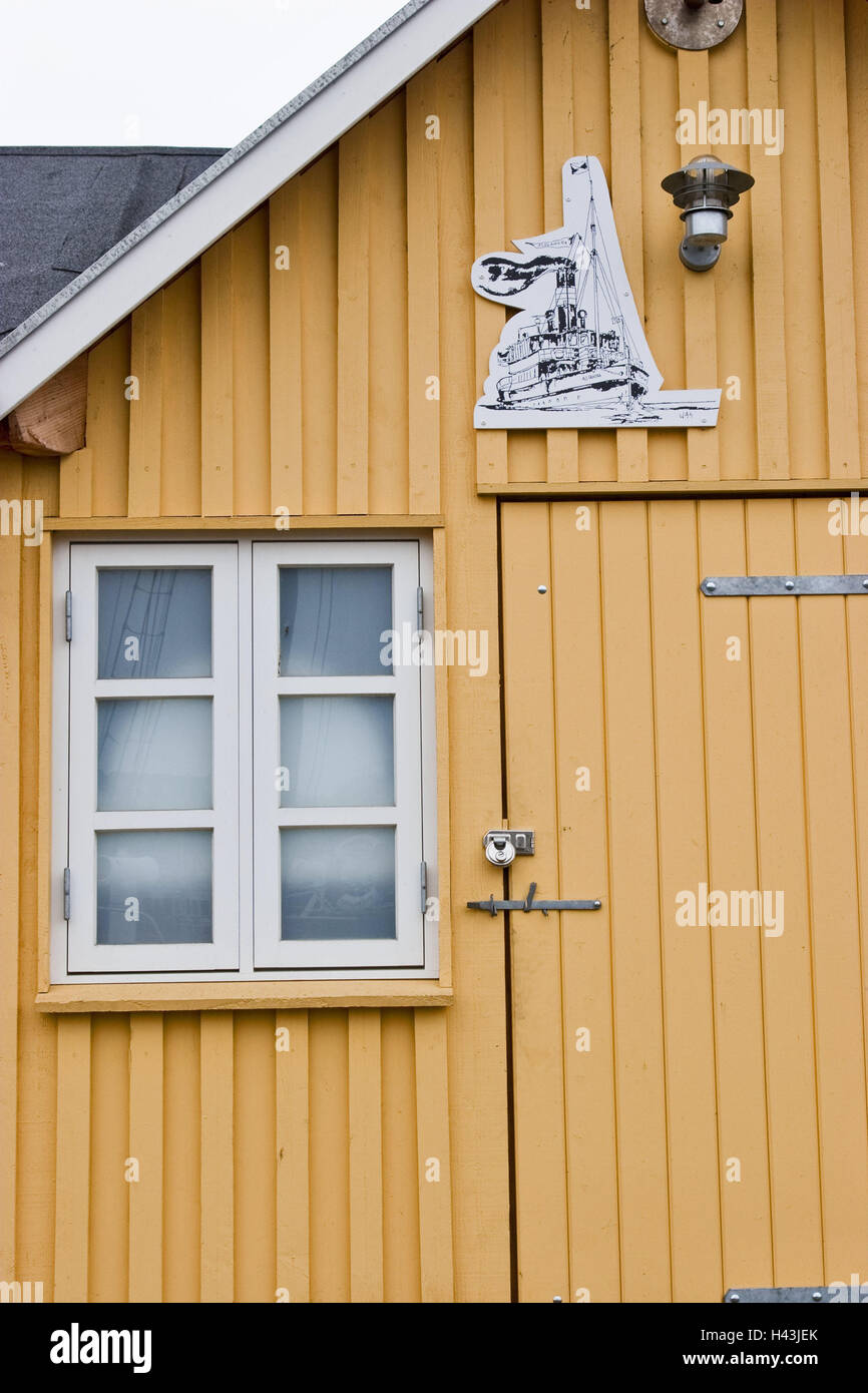 Boathouse, detail, harbour, outside, scales, woodsheds, house, maritime,  Flensburg, hut, wooden hut, window, door, closed, padlock, barredly, lamp,  picture, ship Stock Photo - Alamy