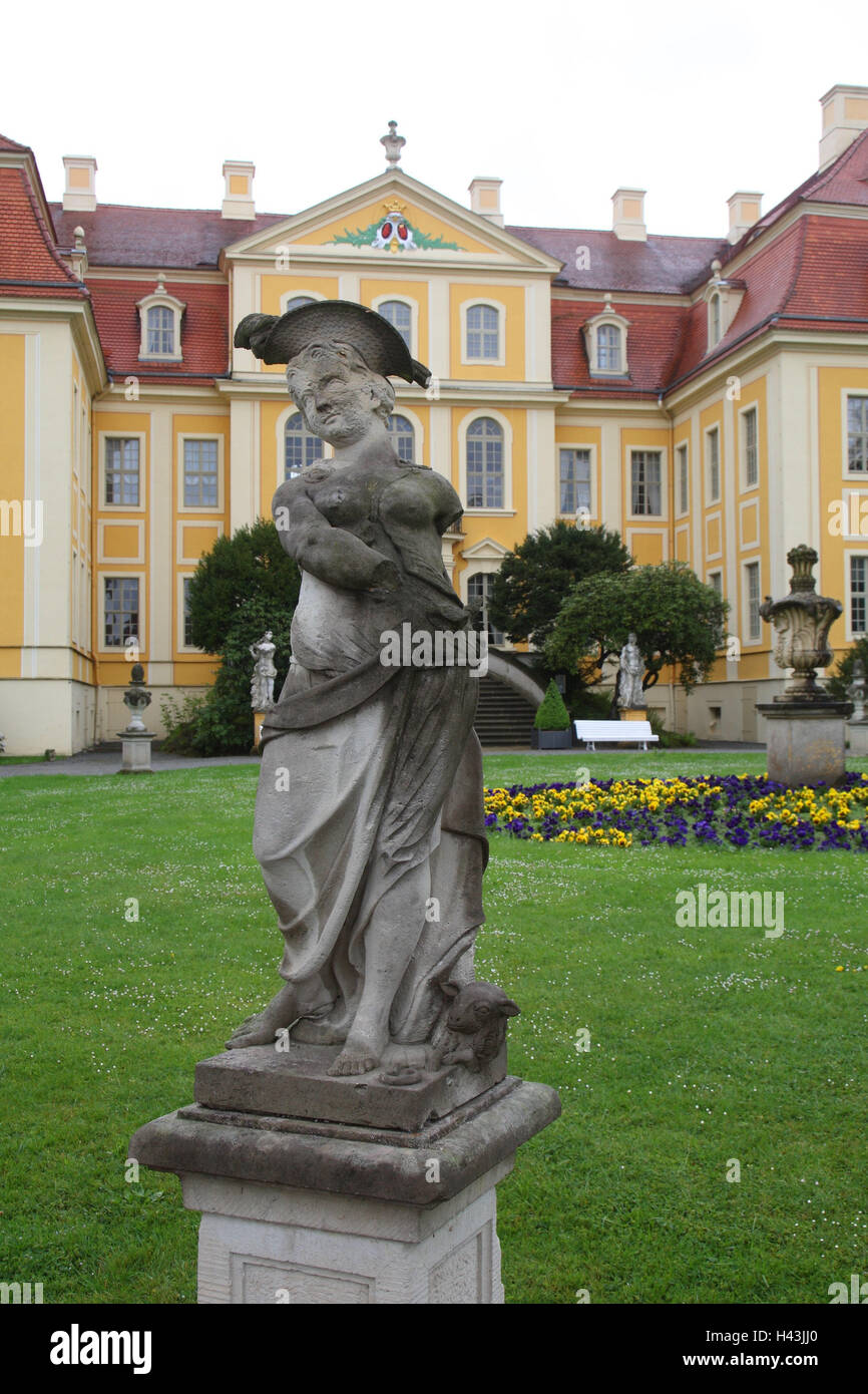 Germany, Saxon Switzerland, Rammenau, castle building, Joh.-Gott.-Fichte-Park, park figure, Stock Photo