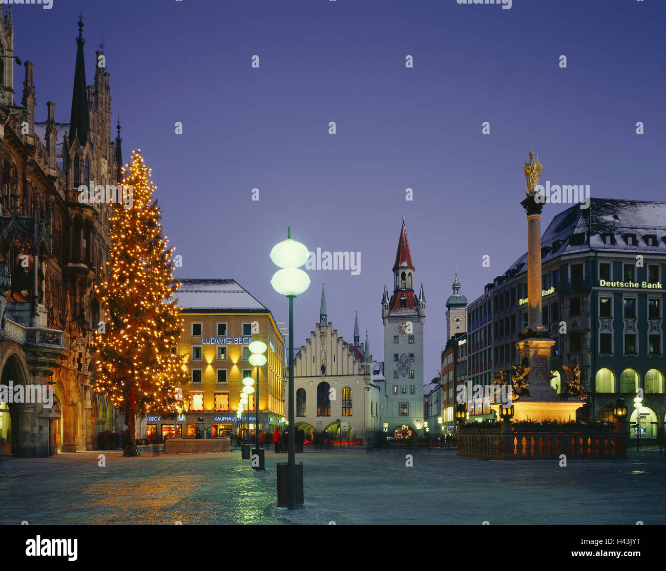 Germany, Upper Bavaria, Munich, Marienplatz, Christmas tree, lighting
