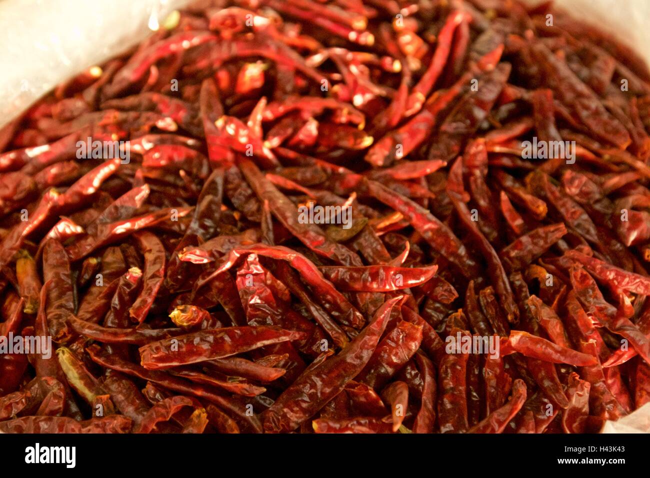 Dry Chilly Thai food Ingredients at the Market. Stock Photo