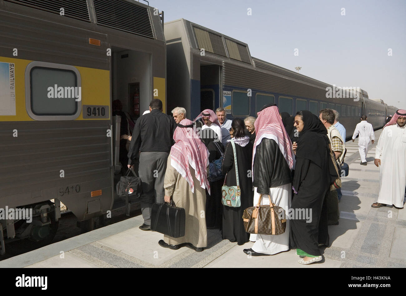 Saudi Arabia, railway station, platform, passengers, Stock Photo