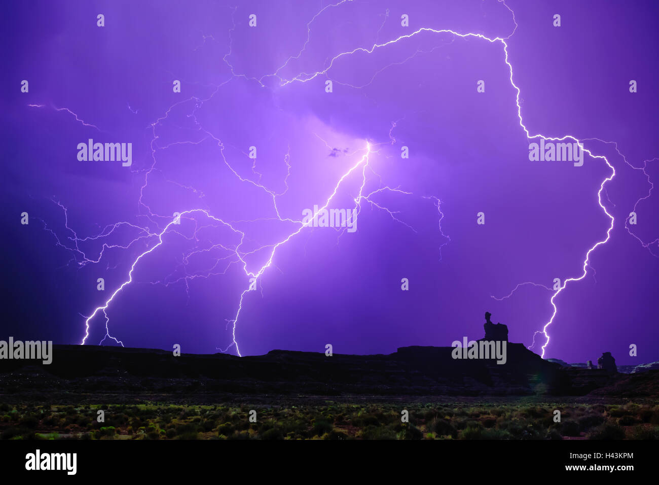 Lightning storm, Valley of the Gods, Utah, United States Stock Photo