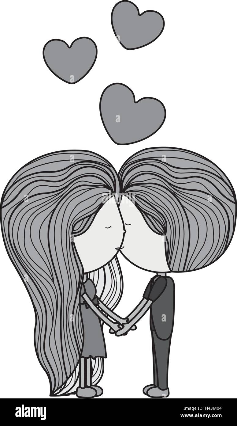 couple monochrome in love kissing with floating hearts Stock Vector ...