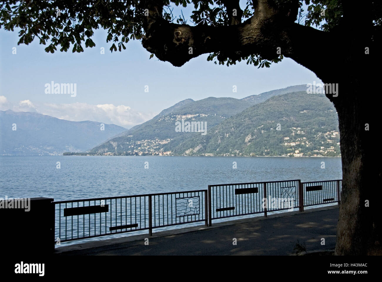 Italy, Northern Italy, Lago Maggiore, lake, Luino, promenade, mountains, Stock Photo