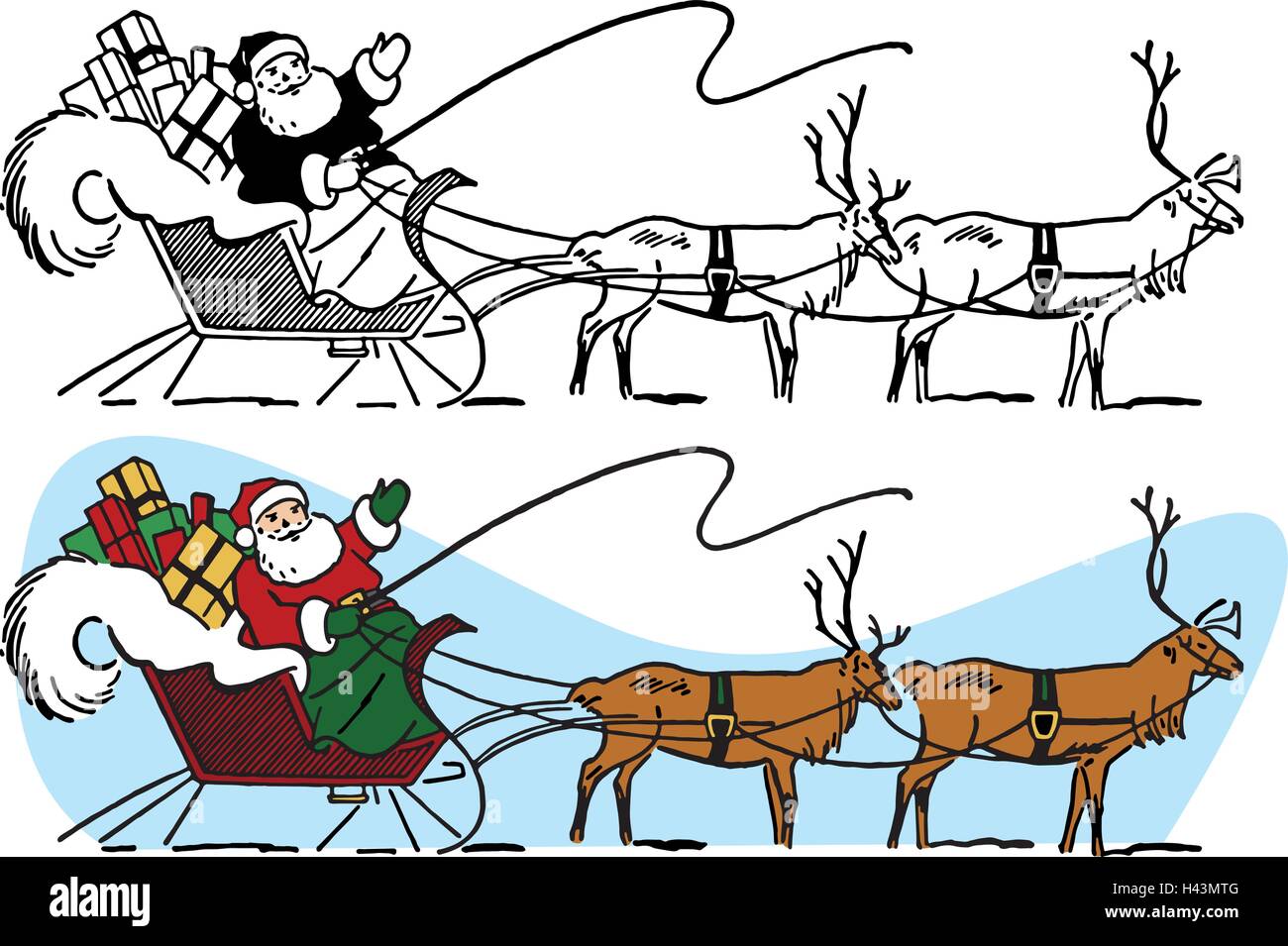 Santa Claus with his sleigh and reindeer Stock Vector