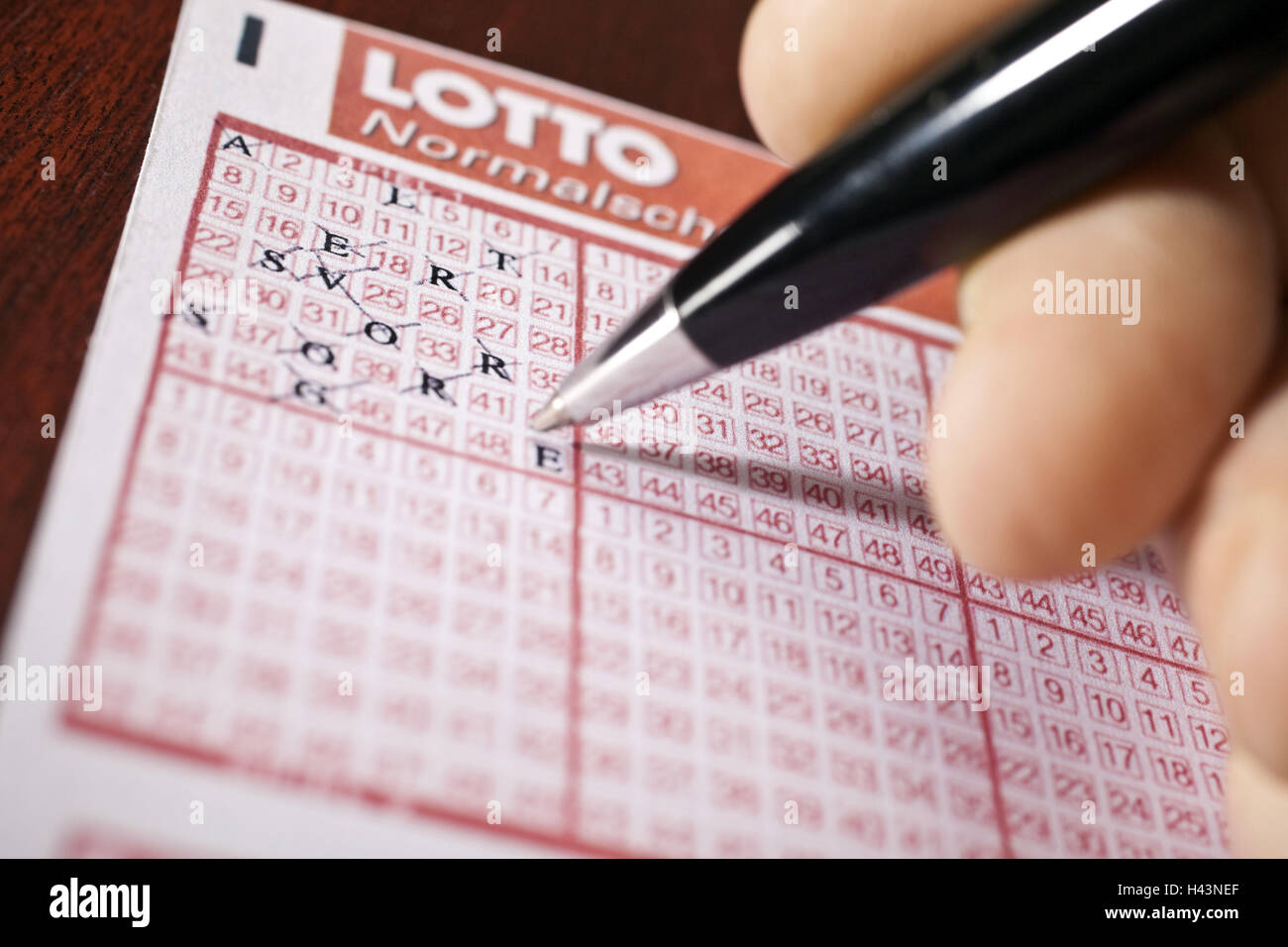 Lottery coupon, fill out, stroke, old age pension, detail, blur, Stock Photo