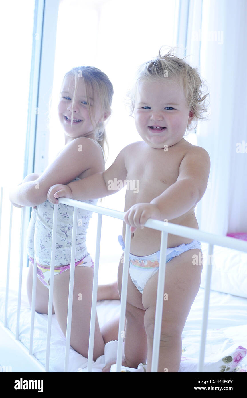 Children, two, cot, Stock Photo