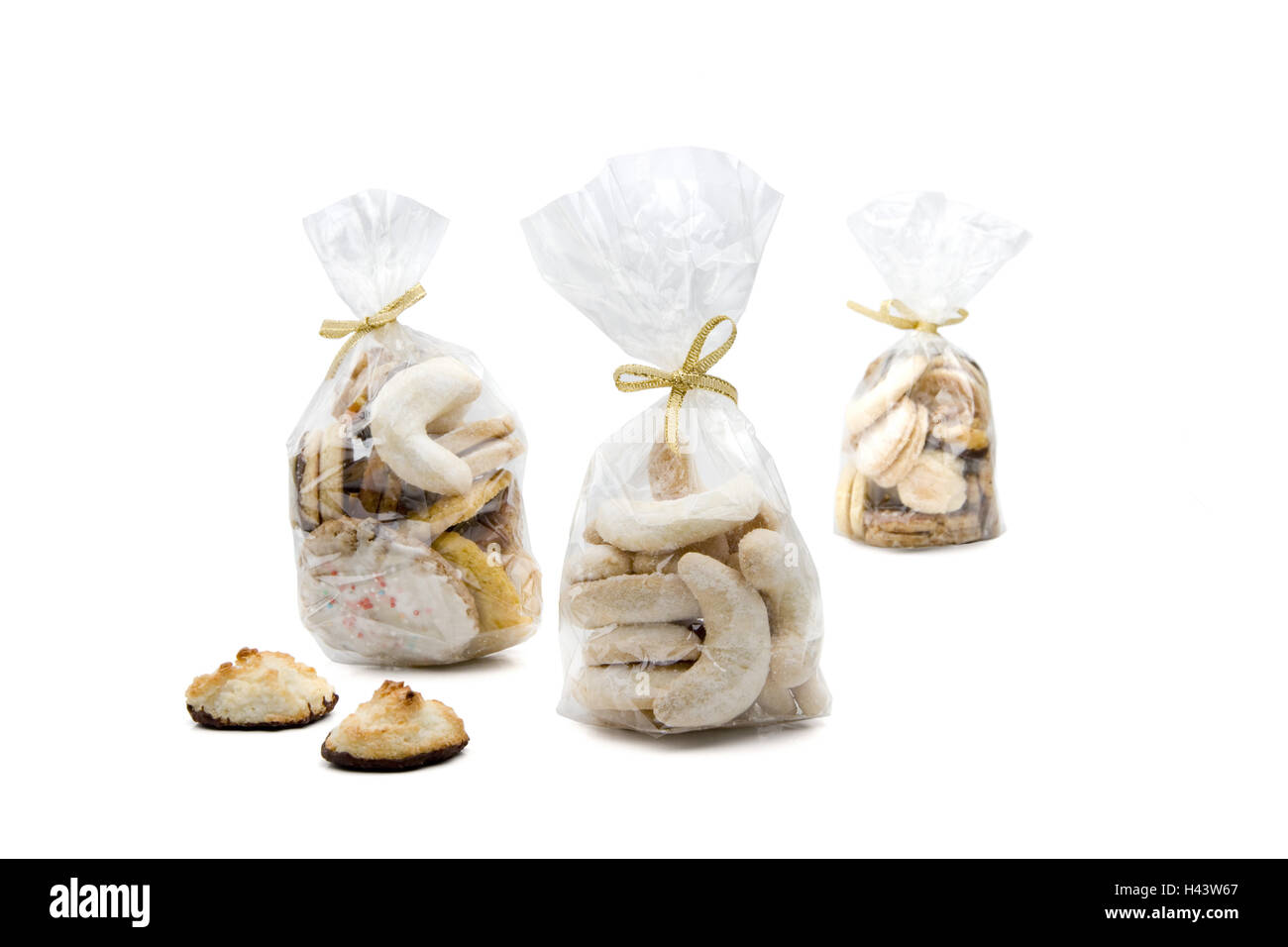 Christmas pastries, bags, white background, Stock Photo