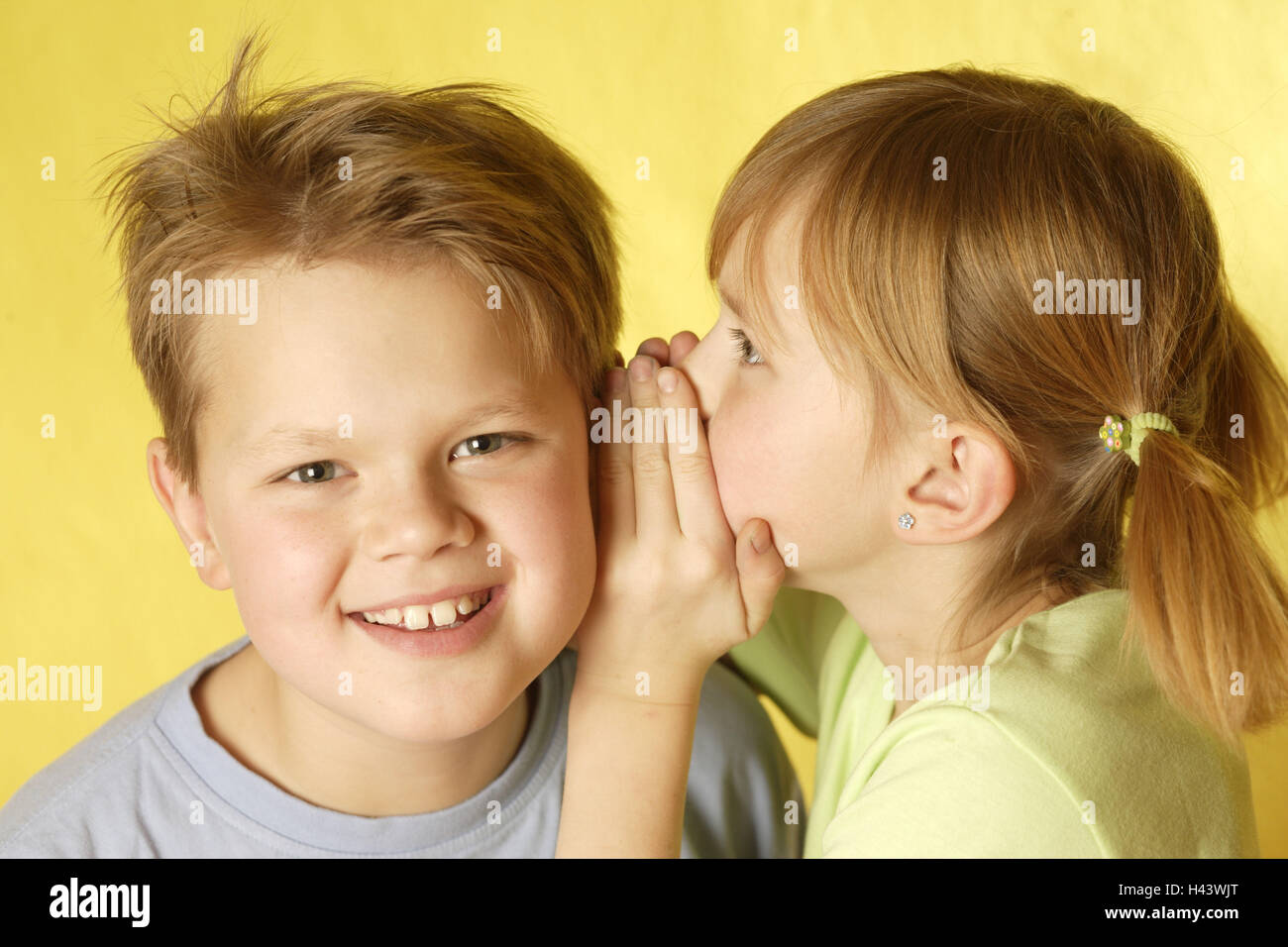 Girls, boy, siblings, whisper, portrait, Stock Photo
