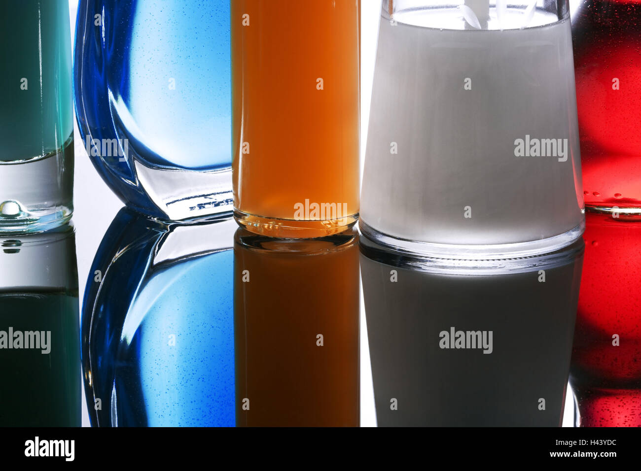 Decanters, bath products, differently, detail, Stock Photo