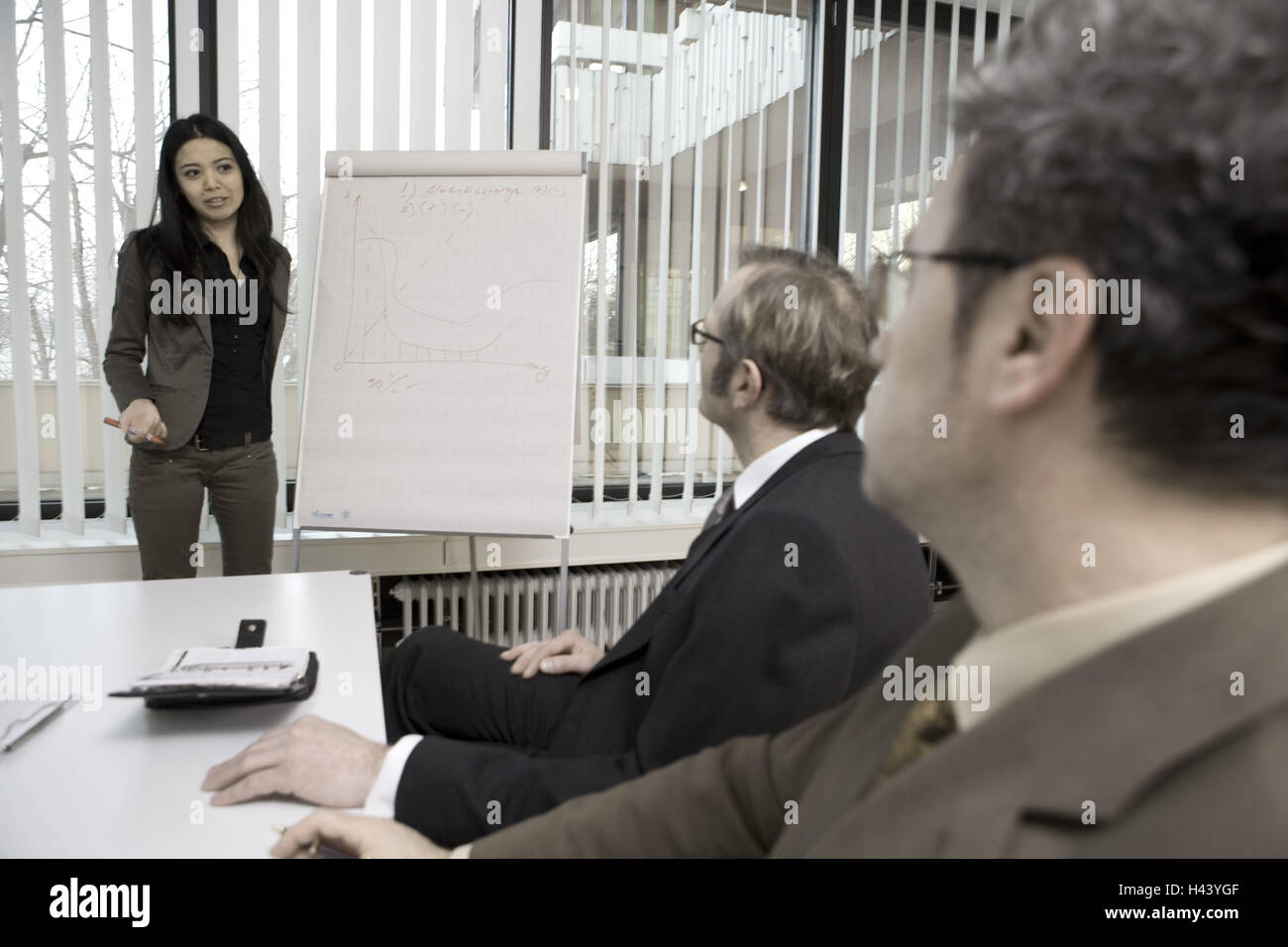 Office, business people, woman, talk, flipchart, Stock Photo
