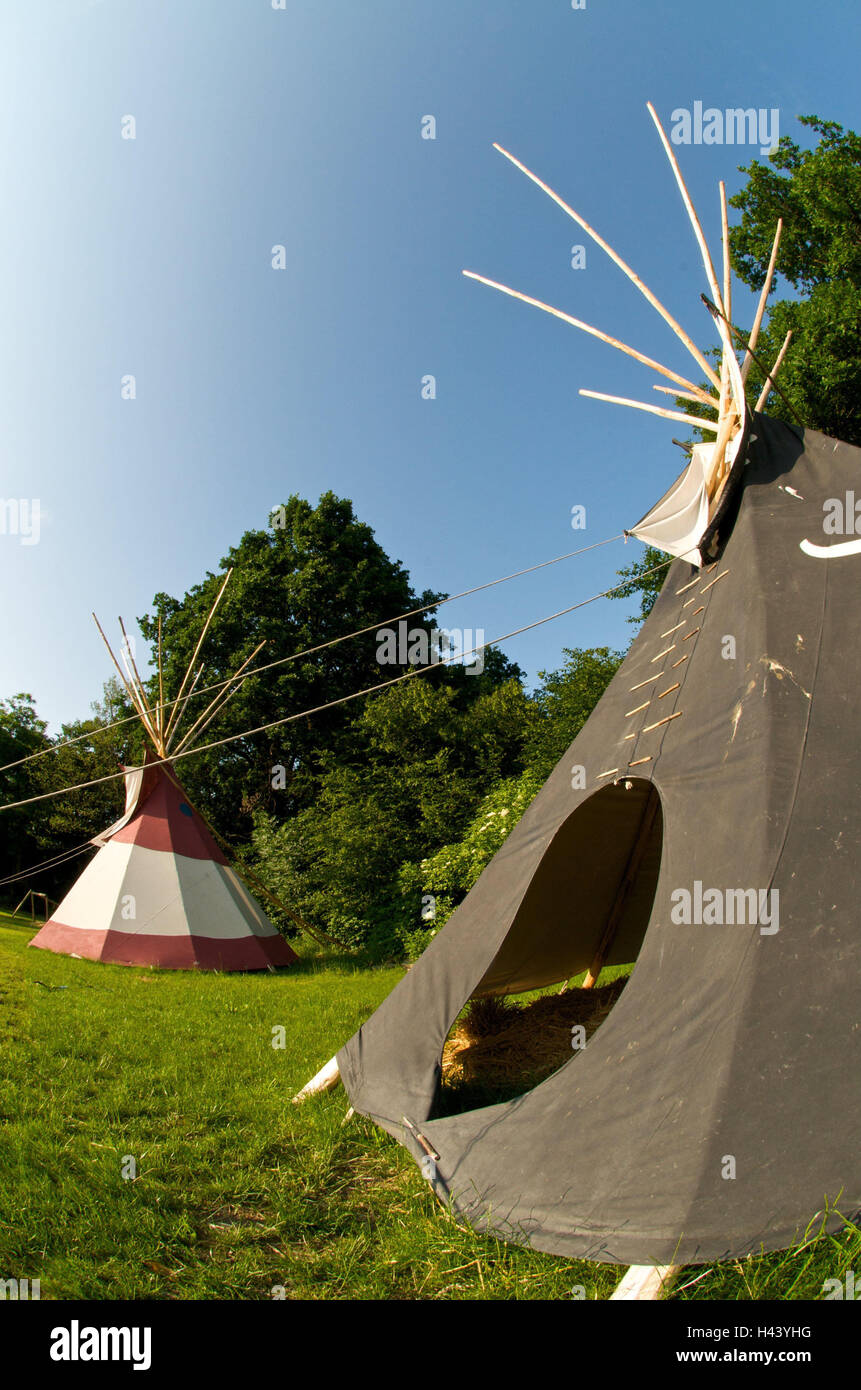 Meadow, wigwams, Stock Photo