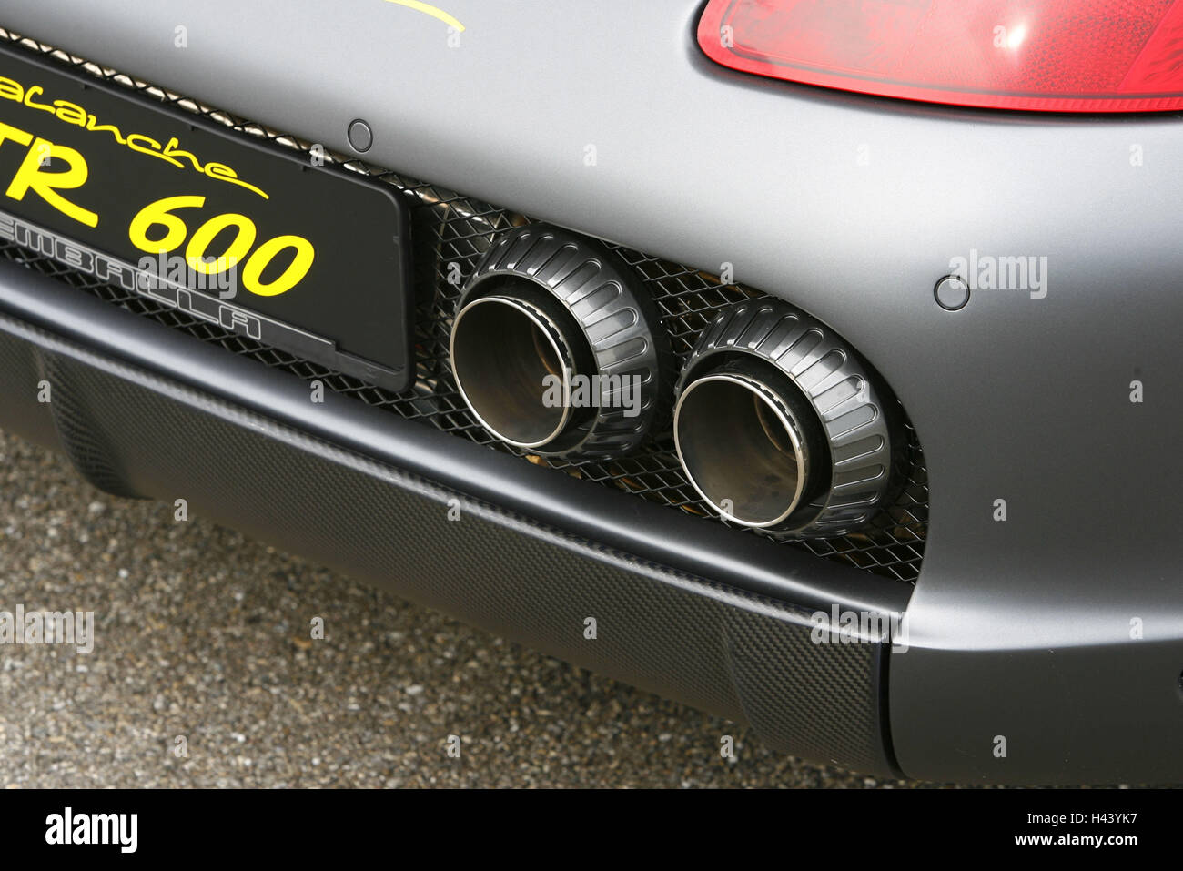 Gemballa Porsche GTR 600 Avalanche, matt black, detail, rear, exhaust, Stock Photo