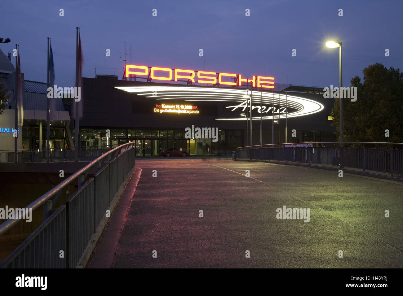 Germany, Baden-Wurttemberg, Stuttgart, Porsche Arena, Lighting, Evening, Stock Photo