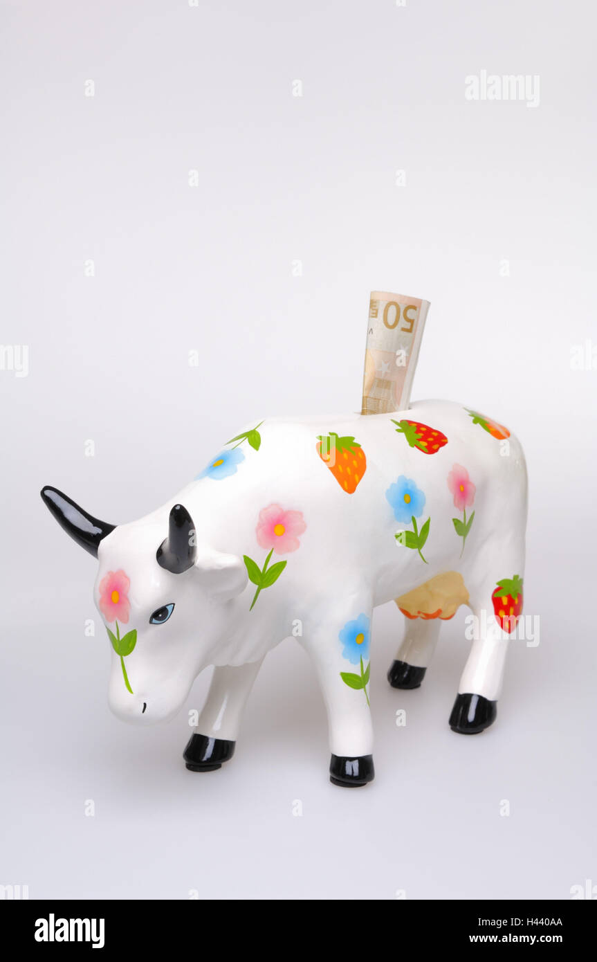Economy tin, cow, banknote, Stock Photo