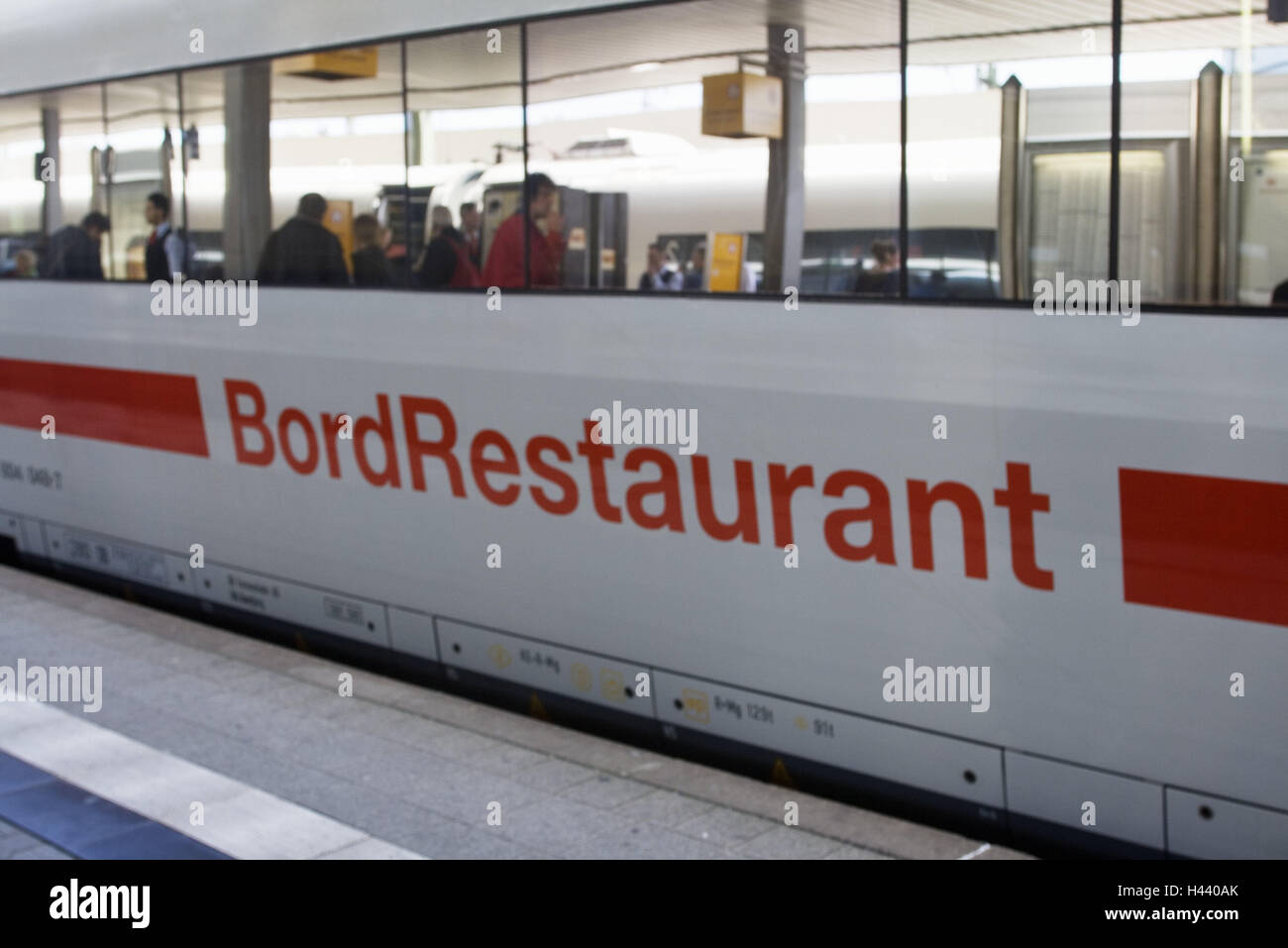 Railway track, intercity express, board restaurant, outside, no