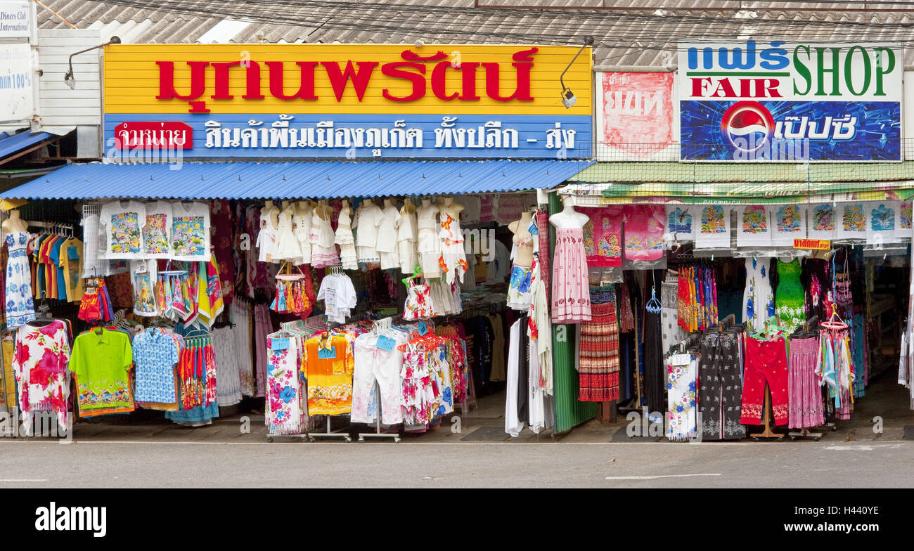 Thailand, island Phuket, cape Laem Promthep, clothing shops, Stock Photo