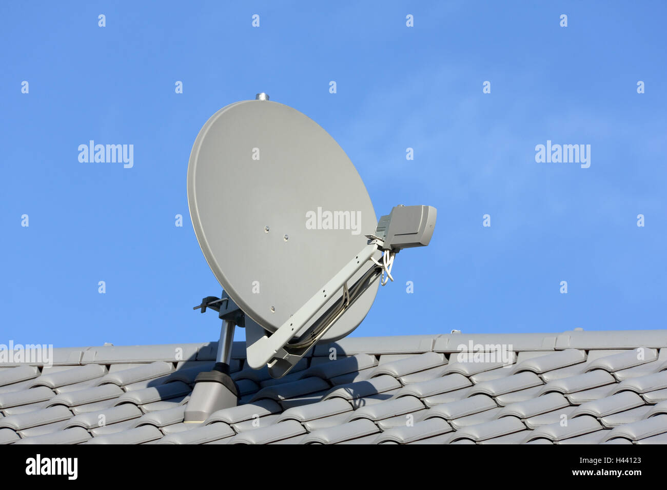 House roof, satellite bowl, Stock Photo