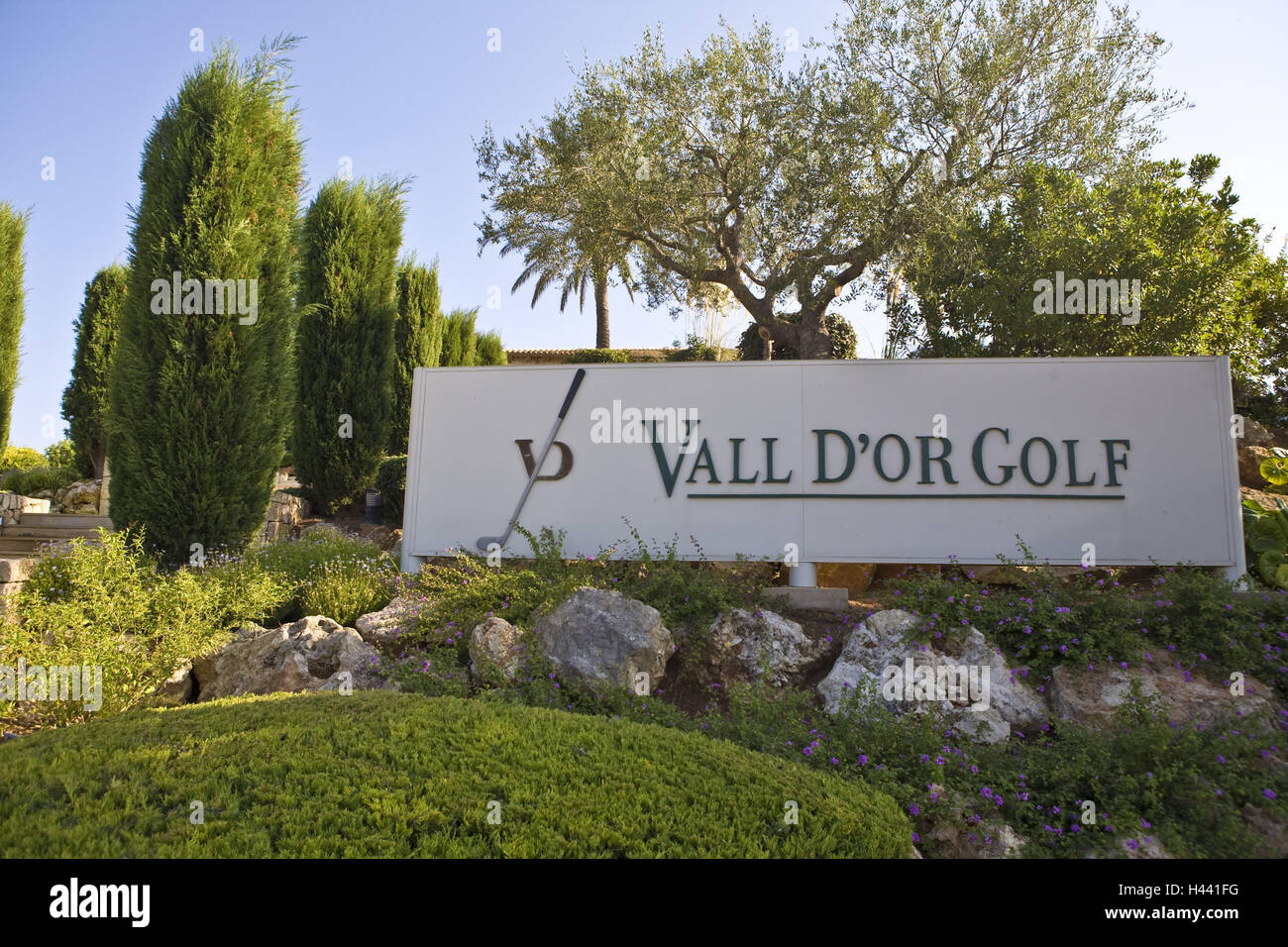 Spain, the Balearic Islands, island Majorca, golf course, Vall D'Or golf, sign, Stock Photo