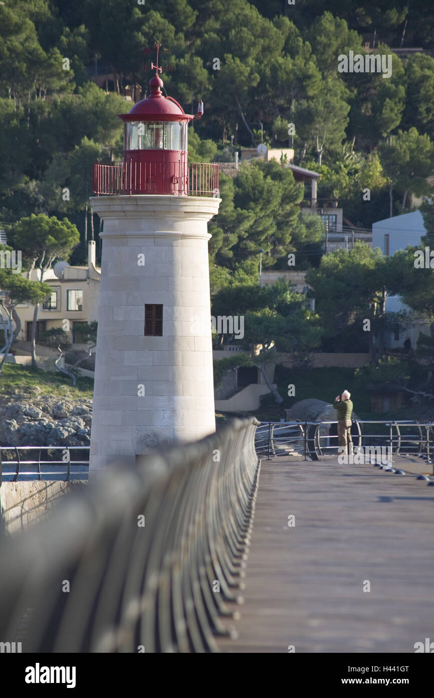 Spain, the Balearic Islands, island Majorca, Andratx, harbour, lighthouse, Stock Photo