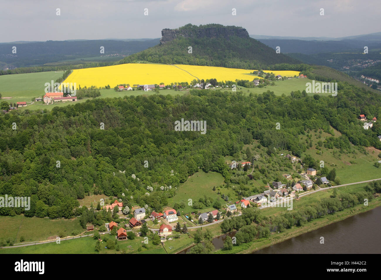 Germany, Saxon Switzerland, fortress King's stone, Valley view, the Elbe, holiday ship, Stock Photo
