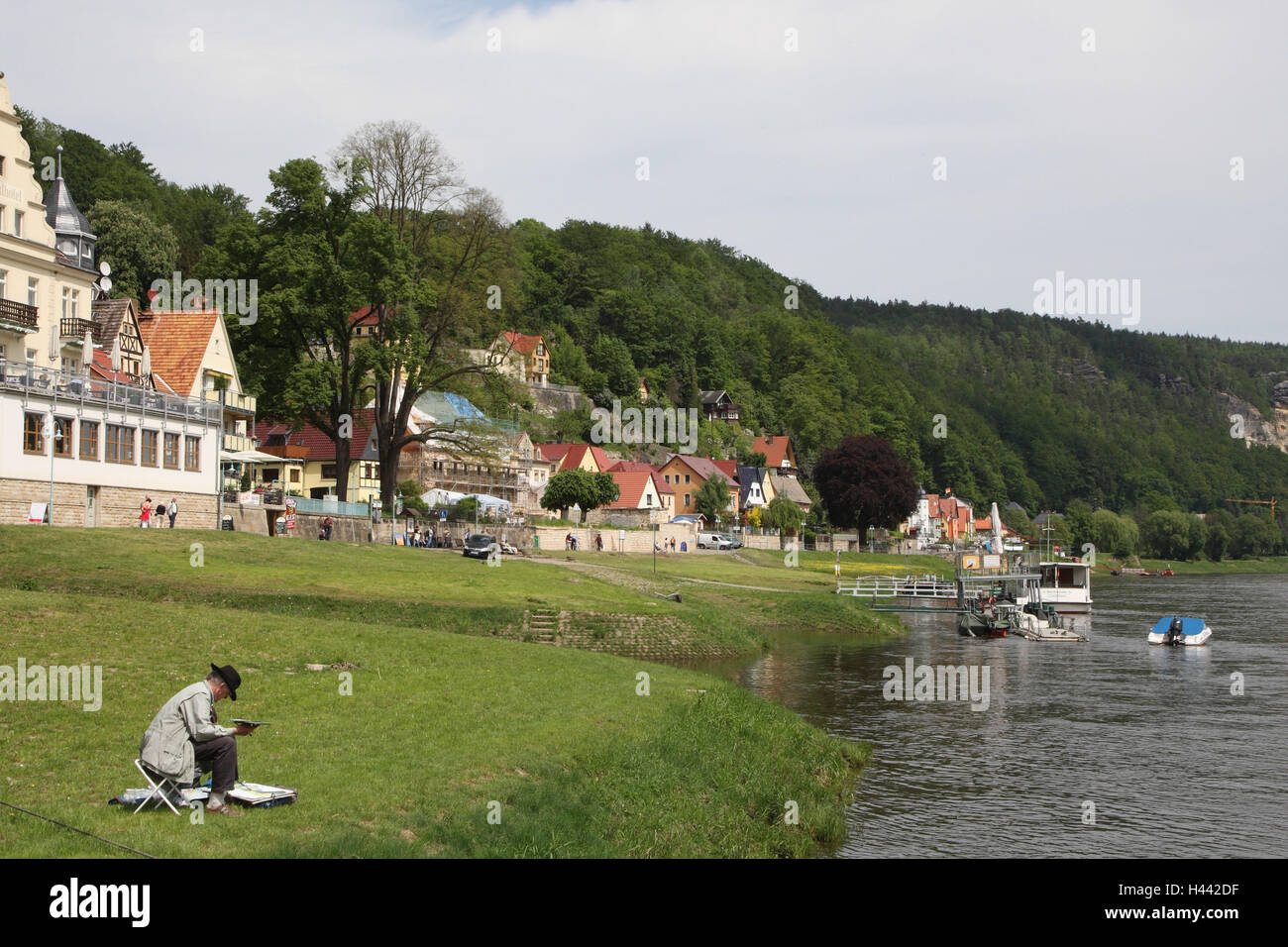 Germany, Saxon Switzerland, the Elbe, riverside, place, Stock Photo
