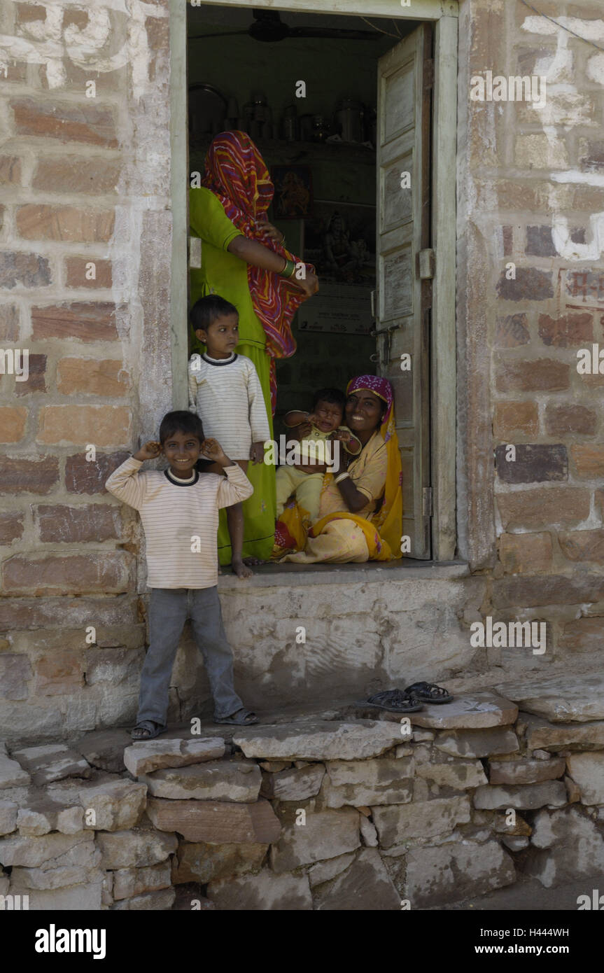 India, Rajasthan, Jodhpur, entrance, women, children, no model release, Stock Photo