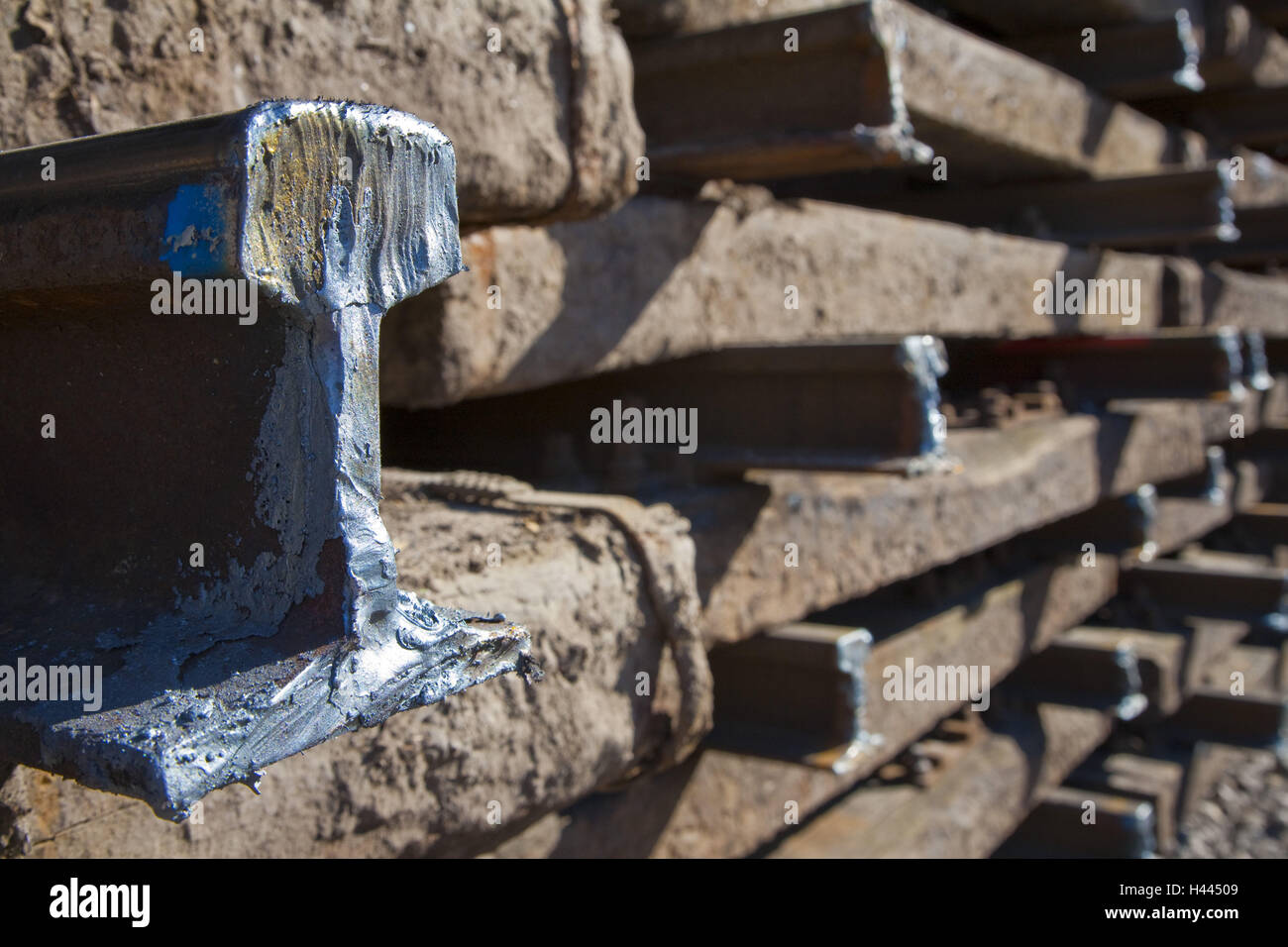 Ties, rails, old, stacked, disposal, recycling, Stock Photo