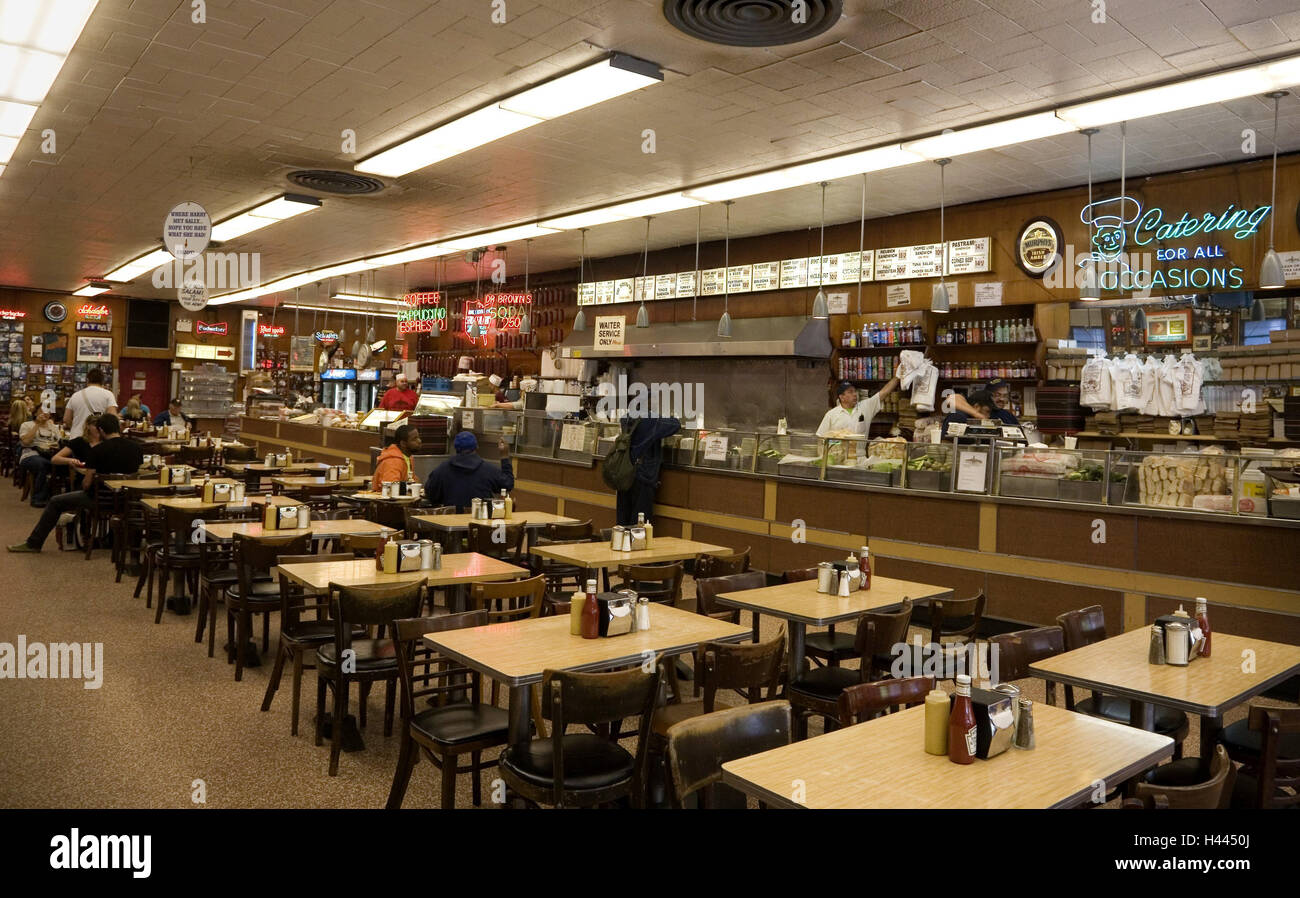 USA, New York city, restaurant, inside, North America, restaurant, table series, tables, counter, person, guests, gastronomy, Stock Photo