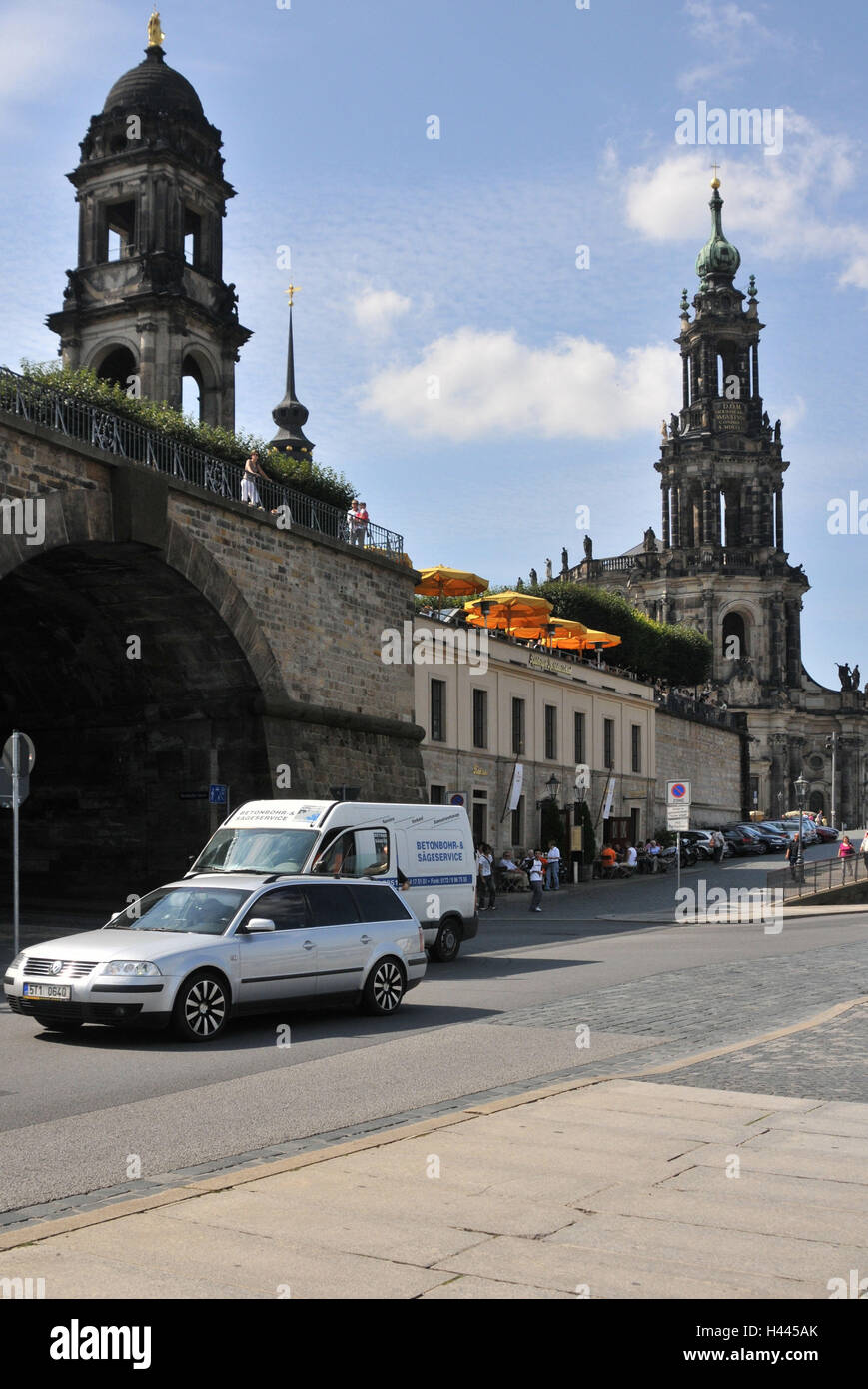 Brühlsche terrace, terrace shore, cathedral, internal Old Town, Dresden, Saxon, Germany, Stock Photo
