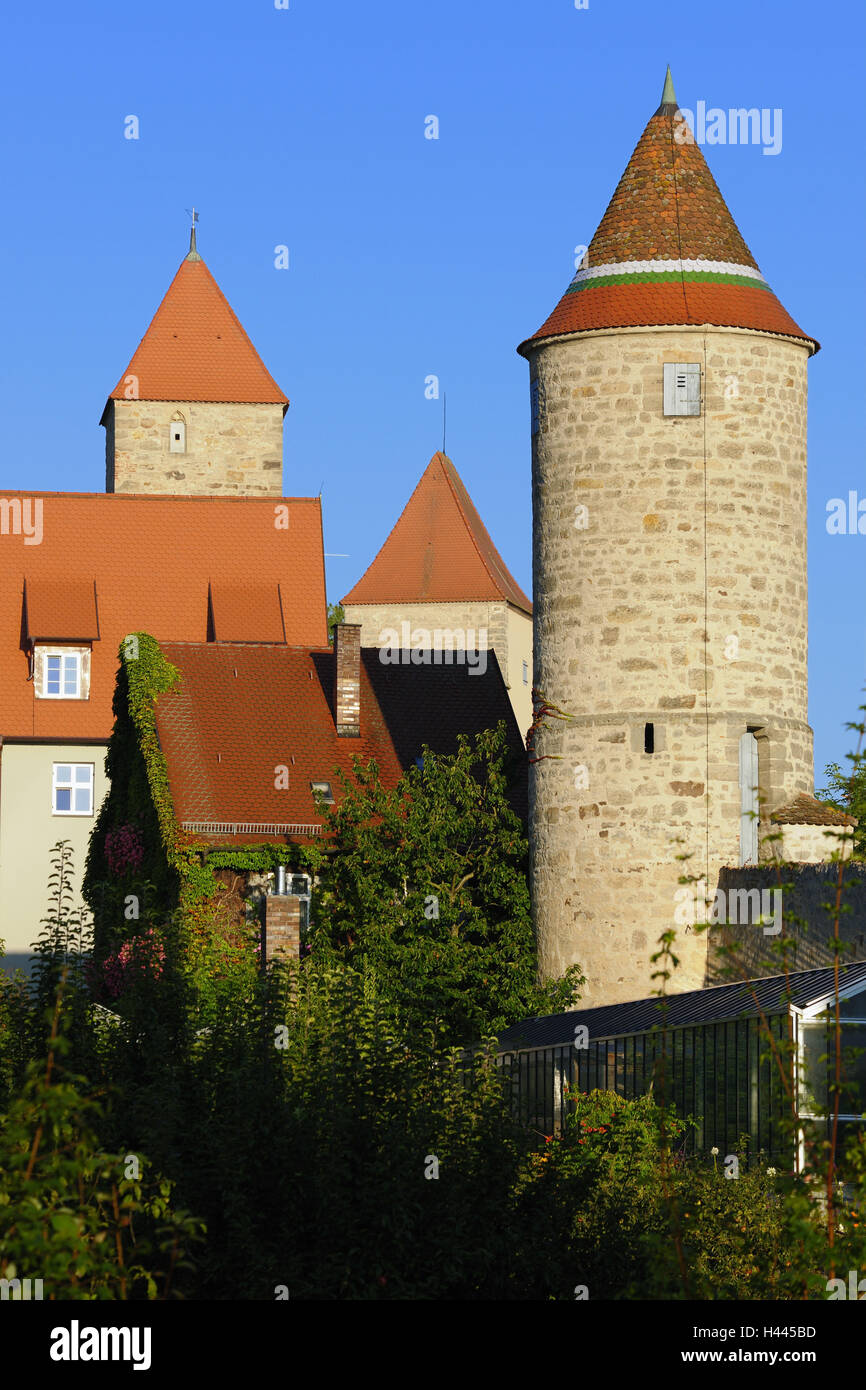 Germany, Bavaria, Central Franconia, Dinkelsbühl, city wall towers, Stock Photo