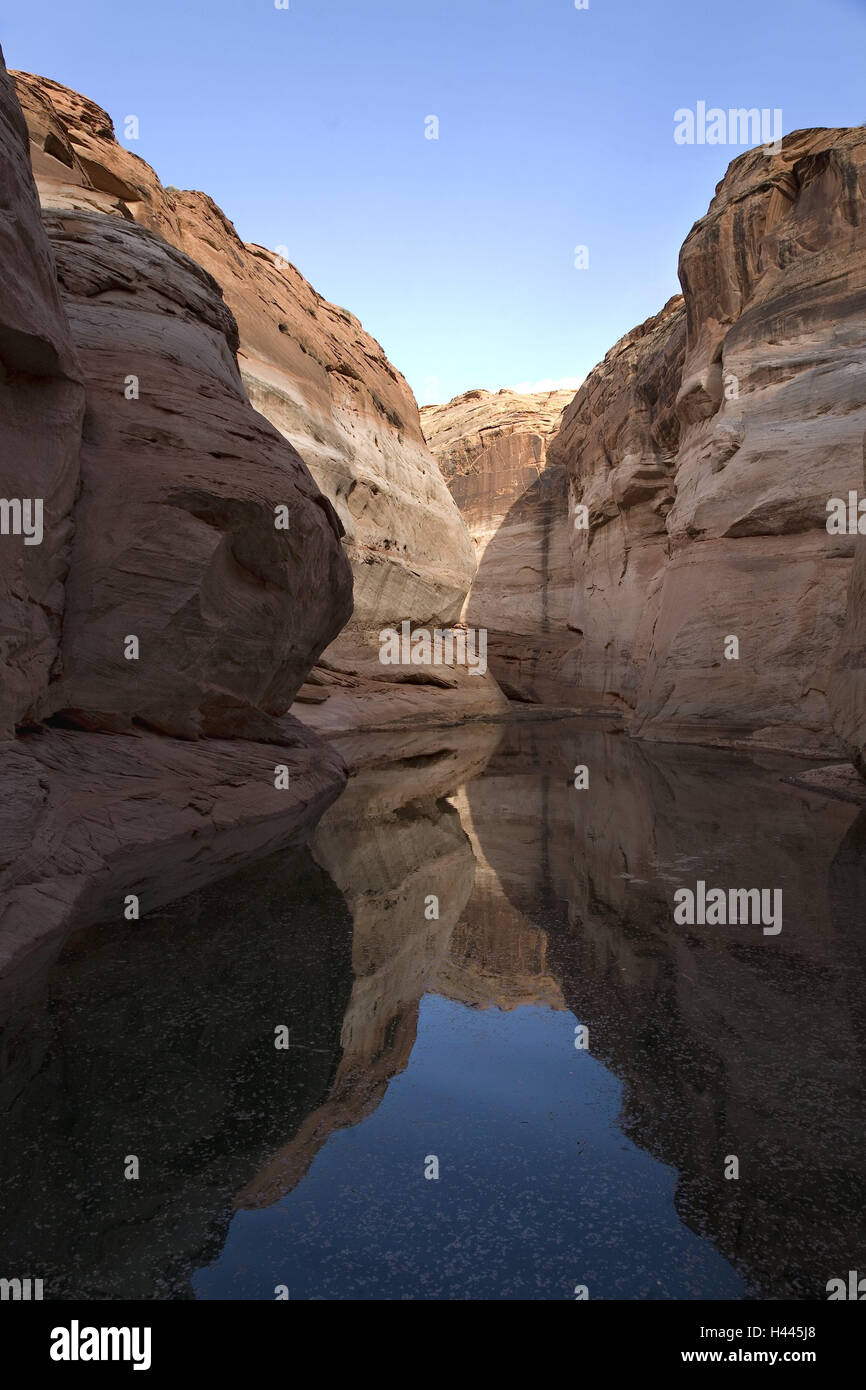 The USA, Arizona, brine Powel, gorges, reflexion, North America, reservoir, lake, rock, gulch, heaven, blue, nobody, Stock Photo