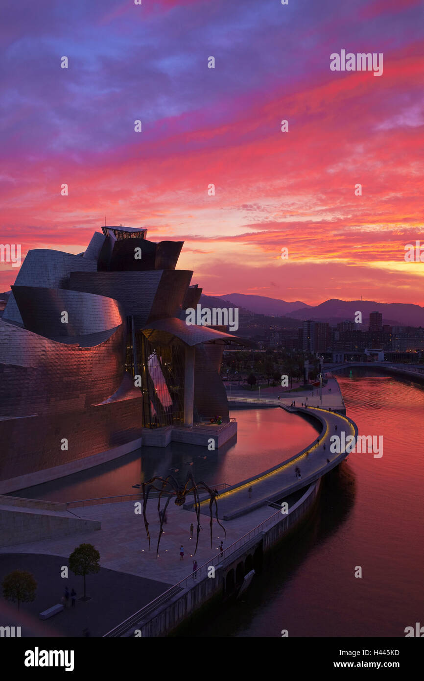 Spain, Basque country, Bilbao, Guggenheim Museum, afterglow, Stock Photo
