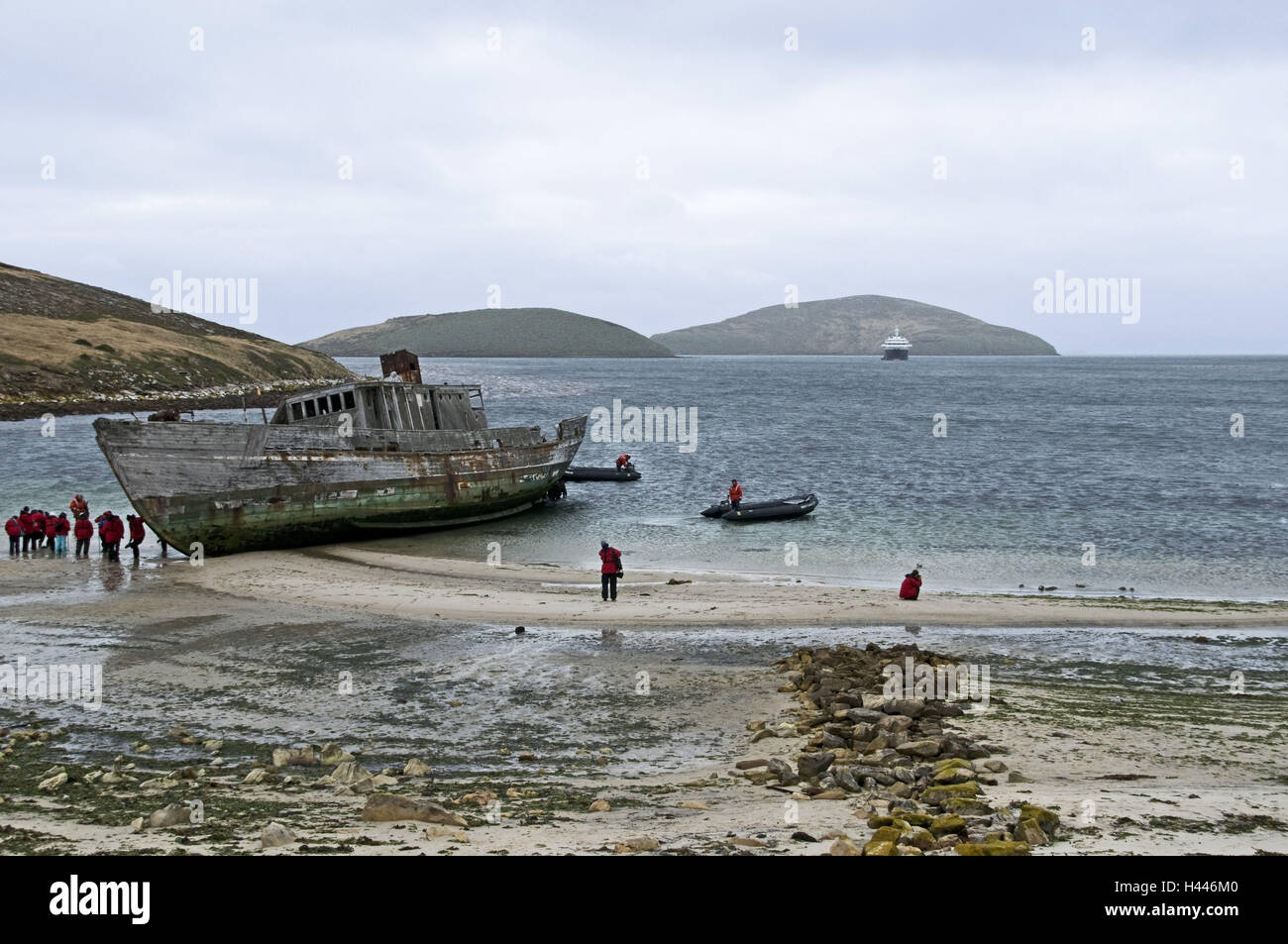 Great Britain, the Falkland Islands, New Iceland, bay, beach, ship wreck, tourist, Stock Photo