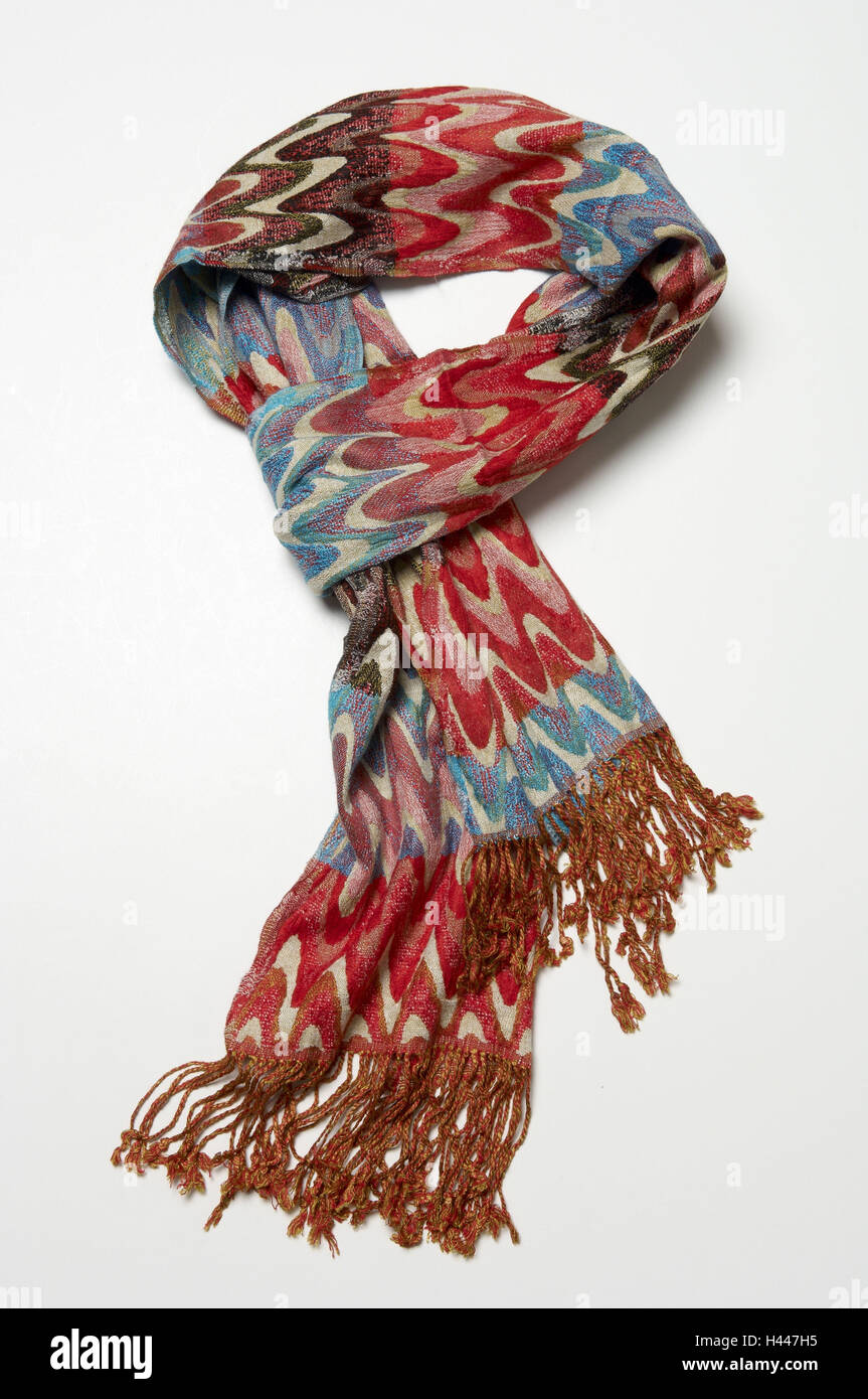 Scarf, pattern, blue, red, fringes, Stock Photo
