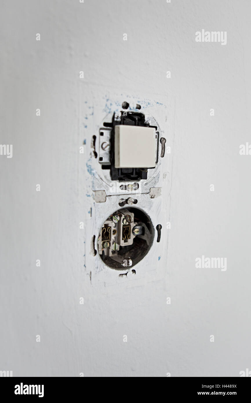 Wall, light switch and socket without cover Stock Photo Alamy