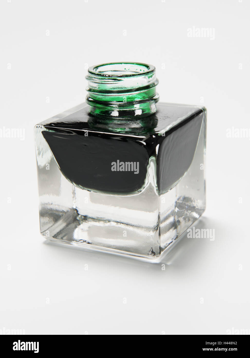 Ink, ink pot, green, glass vessel, Stock Photo